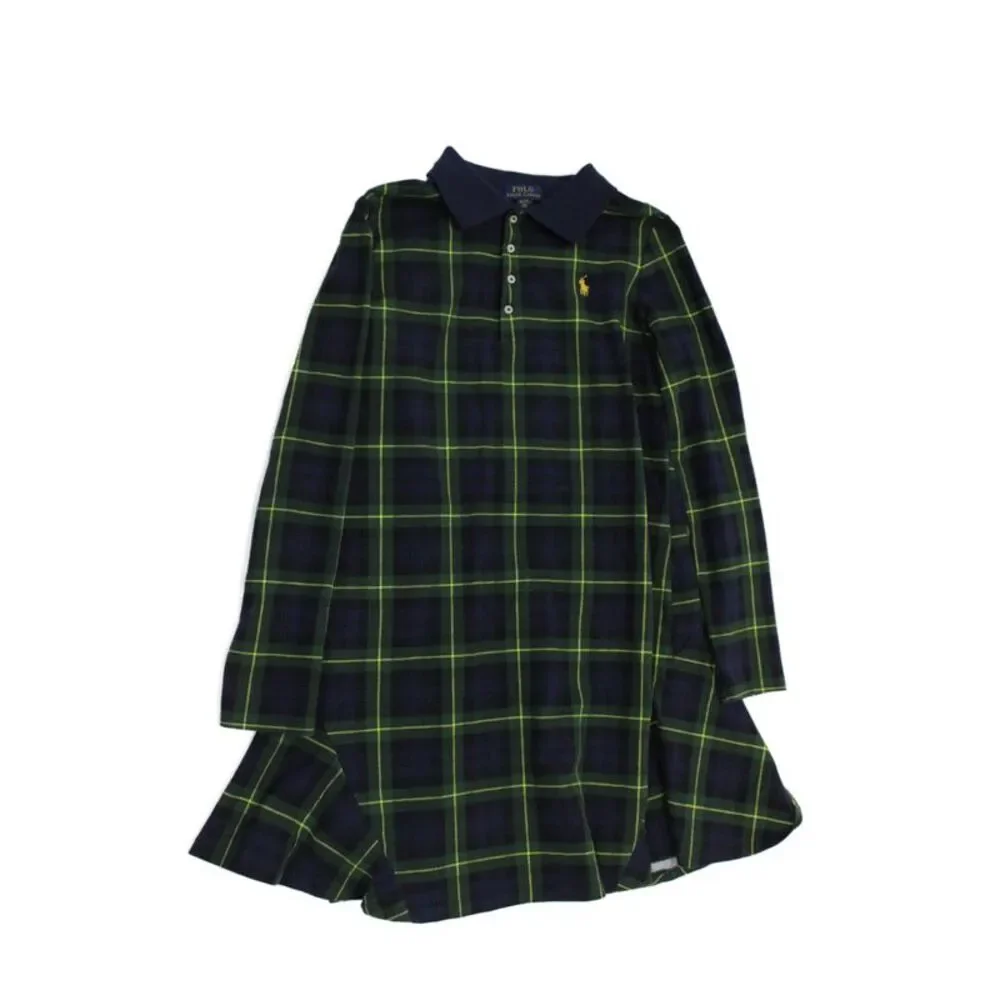 Polo Ralph Lauren Childrens Girls Plaid A Line Dress Green Blue Size 16